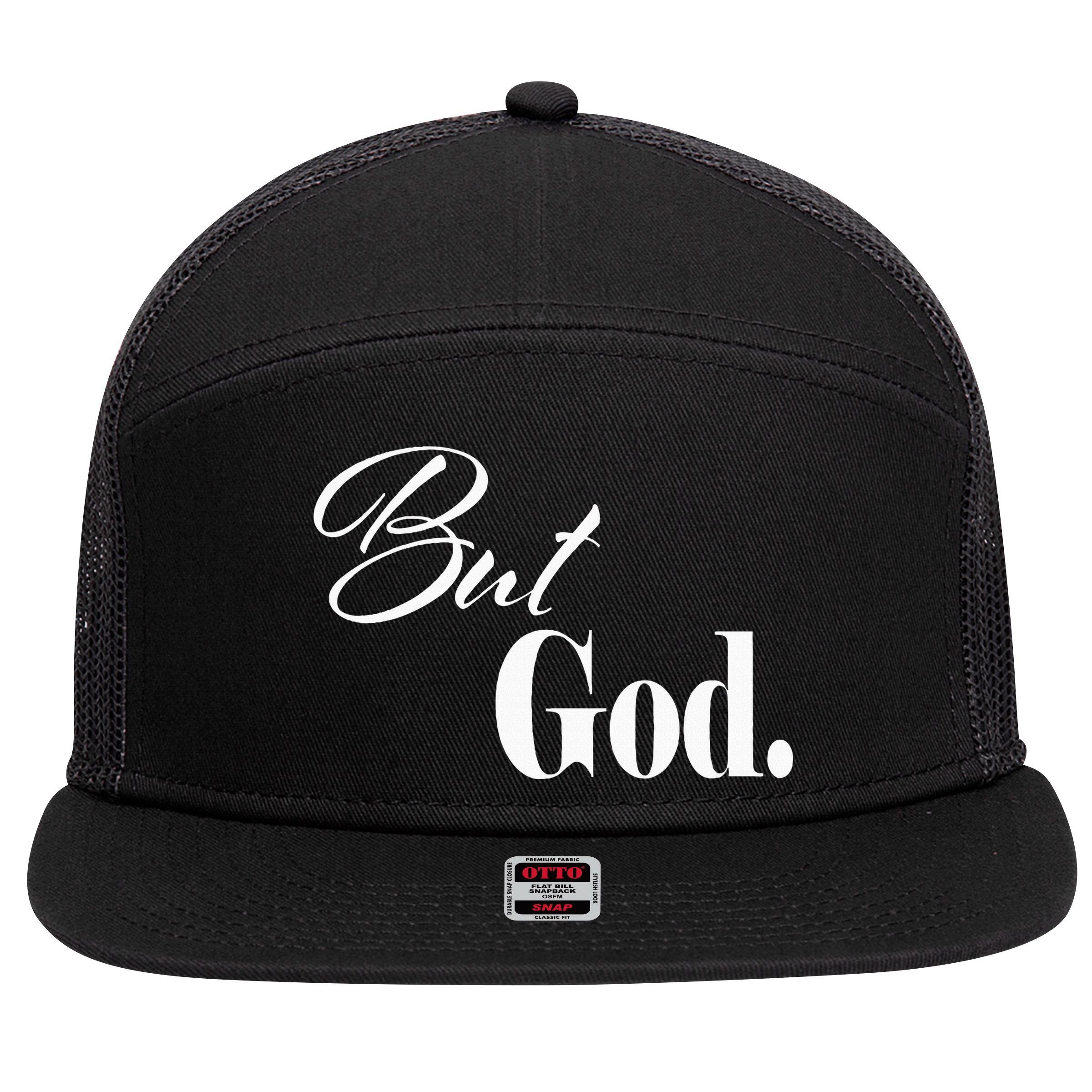 Religious But God 7 Panel Mesh Trucker Snapback Hat