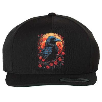 Raven Black Gothic Occult Viking Witchcraft Wool Snapback Cap