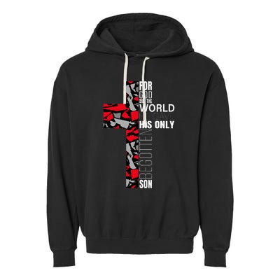 Red Black Gray Christian Cross Bible Verse Gifts Graphic Garment-Dyed Fleece Hoodie