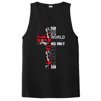 Red Black Gray Christian Cross Bible Verse Gifts Graphic PosiCharge Competitor Tank