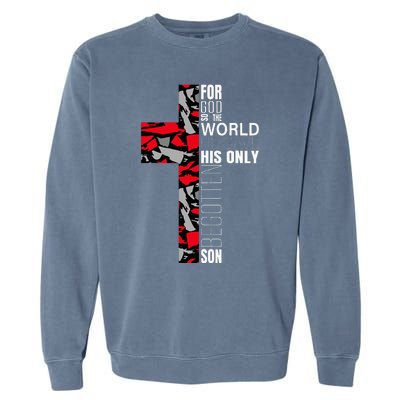 Red Black Gray Christian Cross Bible Verse Gifts Graphic Garment-Dyed Sweatshirt