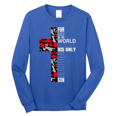 Red Black Gray Christian Cross Bible Verse Gifts Graphic Long Sleeve Shirt