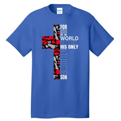 Red Black Gray Christian Cross Bible Verse Gifts Graphic Tall T-Shirt