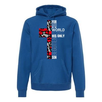 Red Black Gray Christian Cross Bible Verse Gifts Graphic Premium Hoodie