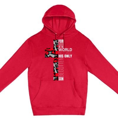 Red Black Gray Christian Cross Bible Verse Gifts Graphic Premium Pullover Hoodie