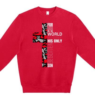 Red Black Gray Christian Cross Bible Verse Gifts Graphic Premium Crewneck Sweatshirt