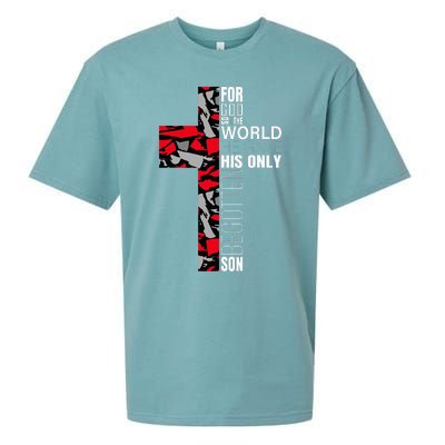 Red Black Gray Christian Cross Bible Verse Gifts Graphic Sueded Cloud Jersey T-Shirt