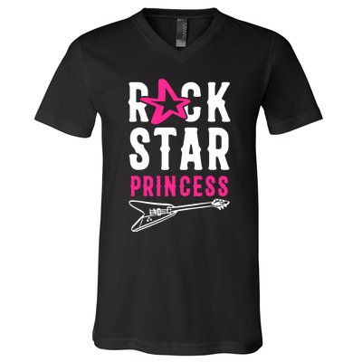 Rockstar Birthday Girl Rock Star Princess Party Music V-Neck T-Shirt