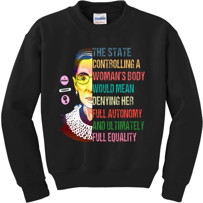 Ruth Bader Ginsburg P.R.O C.H.O.I.C.E My Body My Choice Feminist Kids Sweatshirt