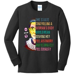 Ruth Bader Ginsburg P.R.O C.H.O.I.C.E My Body My Choice Feminist Kids Long Sleeve Shirt