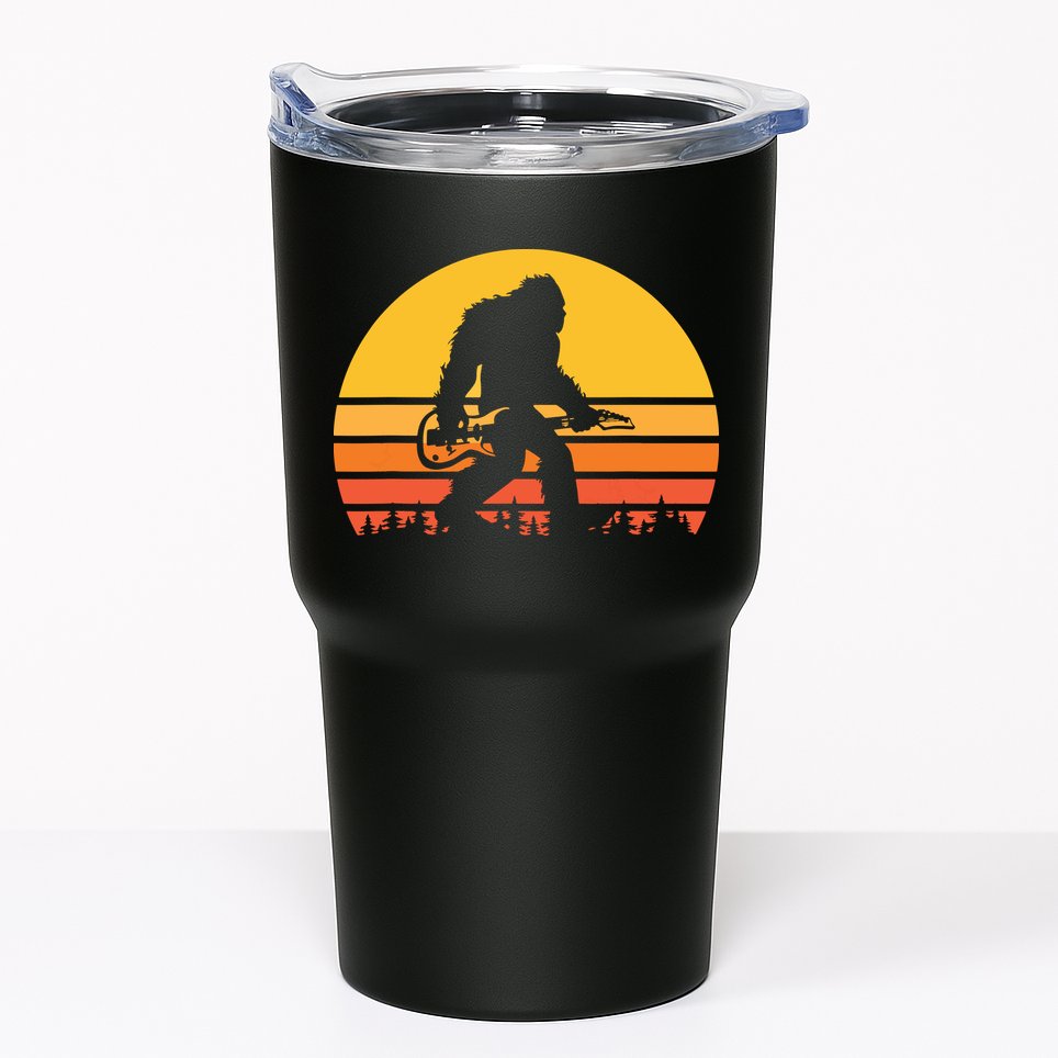 Retro Bigfoot Guitar Vintage Sasquatch Rocker Tee Tumbler