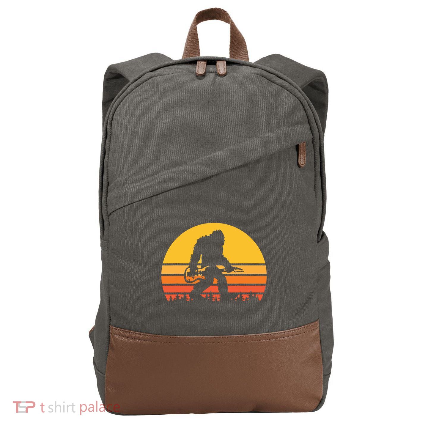 Retro Bigfoot Guitar Vintage Sasquatch Rocker Tee Cotton Canvas Backpack