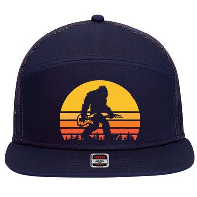 Retro Bigfoot Guitar Vintage Sasquatch Rocker Tee 7 Panel Mesh Trucker Snapback Hat
