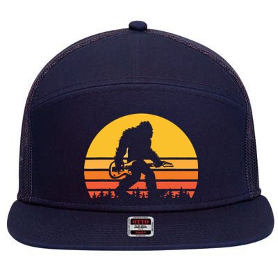 Retro Bigfoot Guitar Vintage Sasquatch Rocker Tee 7 Panel Mesh Trucker Snapback Hat