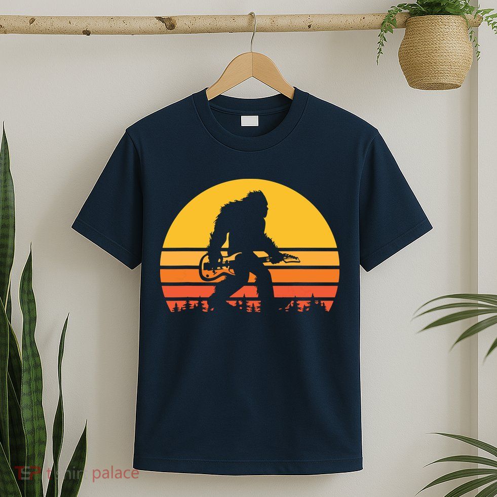 Retro Bigfoot Guitar Vintage Sasquatch Rocker Tee T-Shirt