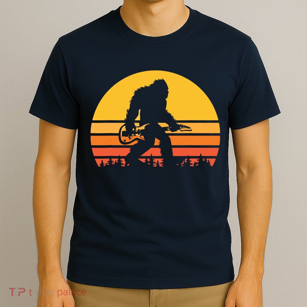 Retro Bigfoot Guitar Vintage Sasquatch Rocker Tee T-Shirt