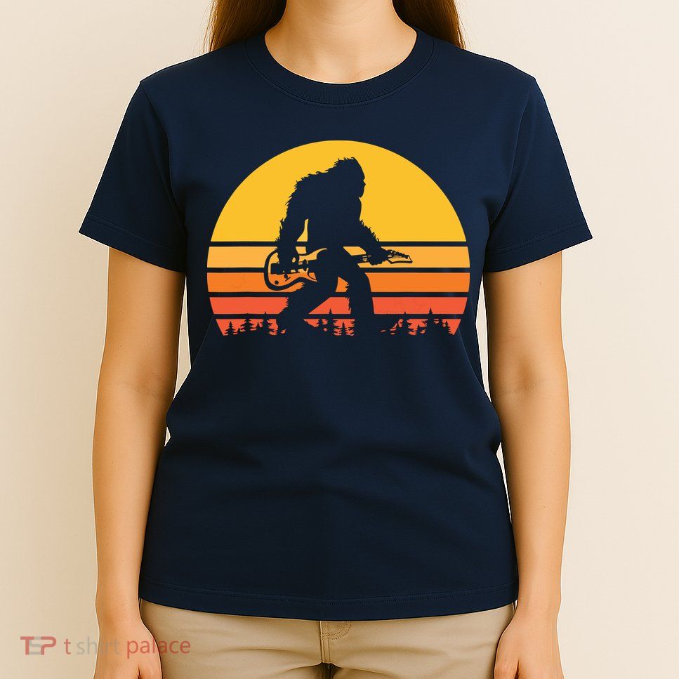 Retro Bigfoot Guitar Vintage Sasquatch Rocker Tee T-Shirt