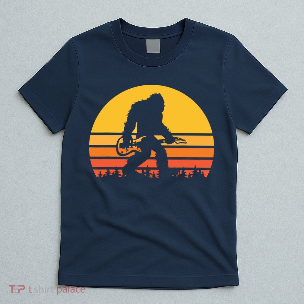 Retro Bigfoot Guitar Vintage Sasquatch Rocker Tee T-Shirt