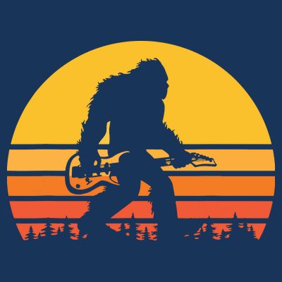 Retro Bigfoot Guitar Vintage Sasquatch Rocker Tee T-Shirt