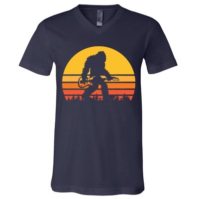 Retro Bigfoot Guitar Vintage Sasquatch Rocker Tee V-Neck T-Shirt