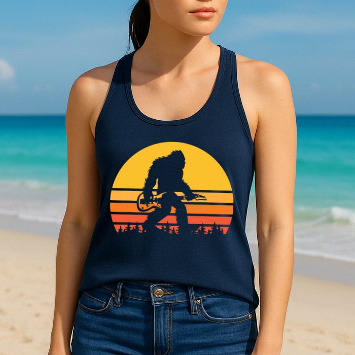 Retro Bigfoot Guitar Vintage Sasquatch Rocker Tee Womens Tank Top