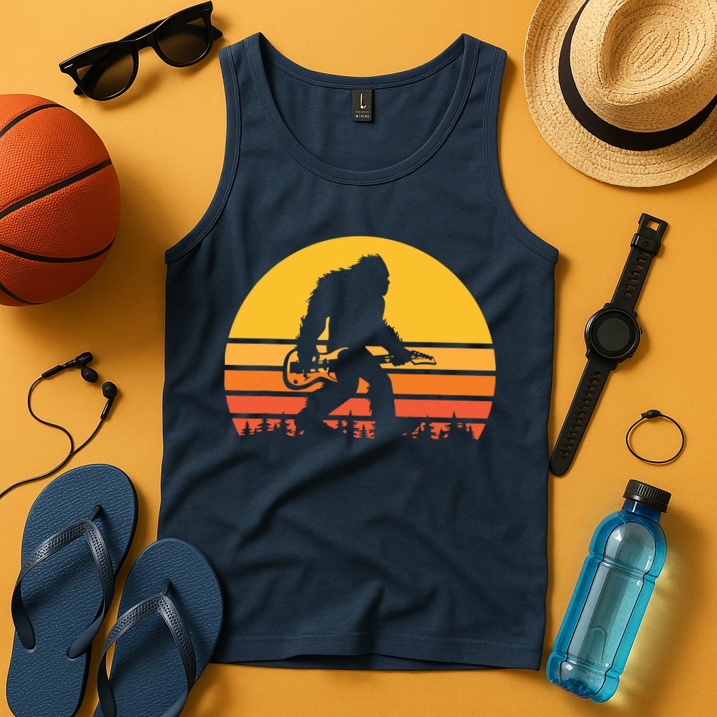 Retro Bigfoot Guitar Vintage Sasquatch Rocker Tee Tank Top