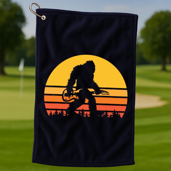 Retro Bigfoot Guitar Vintage Sasquatch Rocker Tee Golf Towel