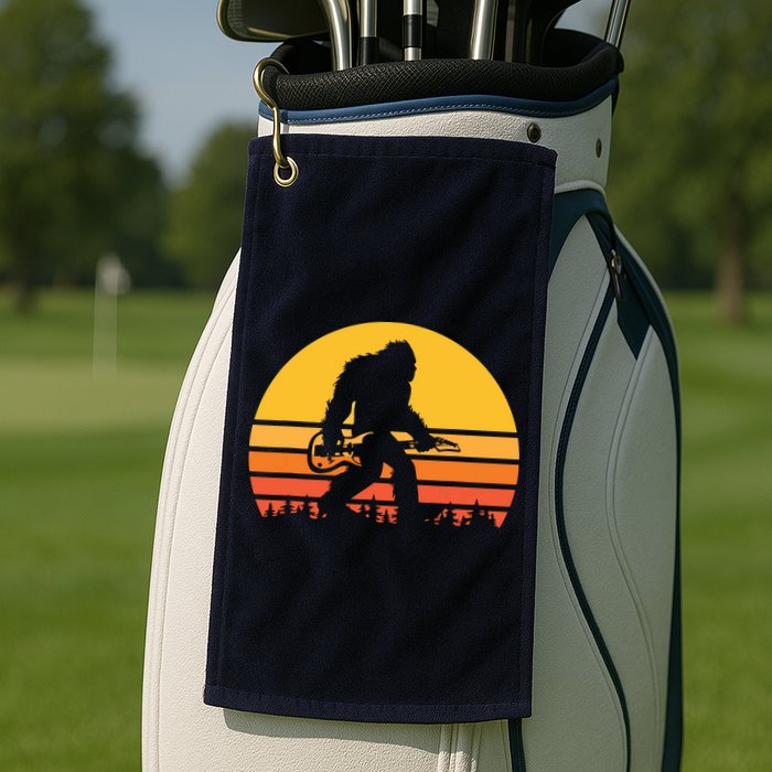 Retro Bigfoot Guitar Vintage Sasquatch Rocker Tee Golf Towel