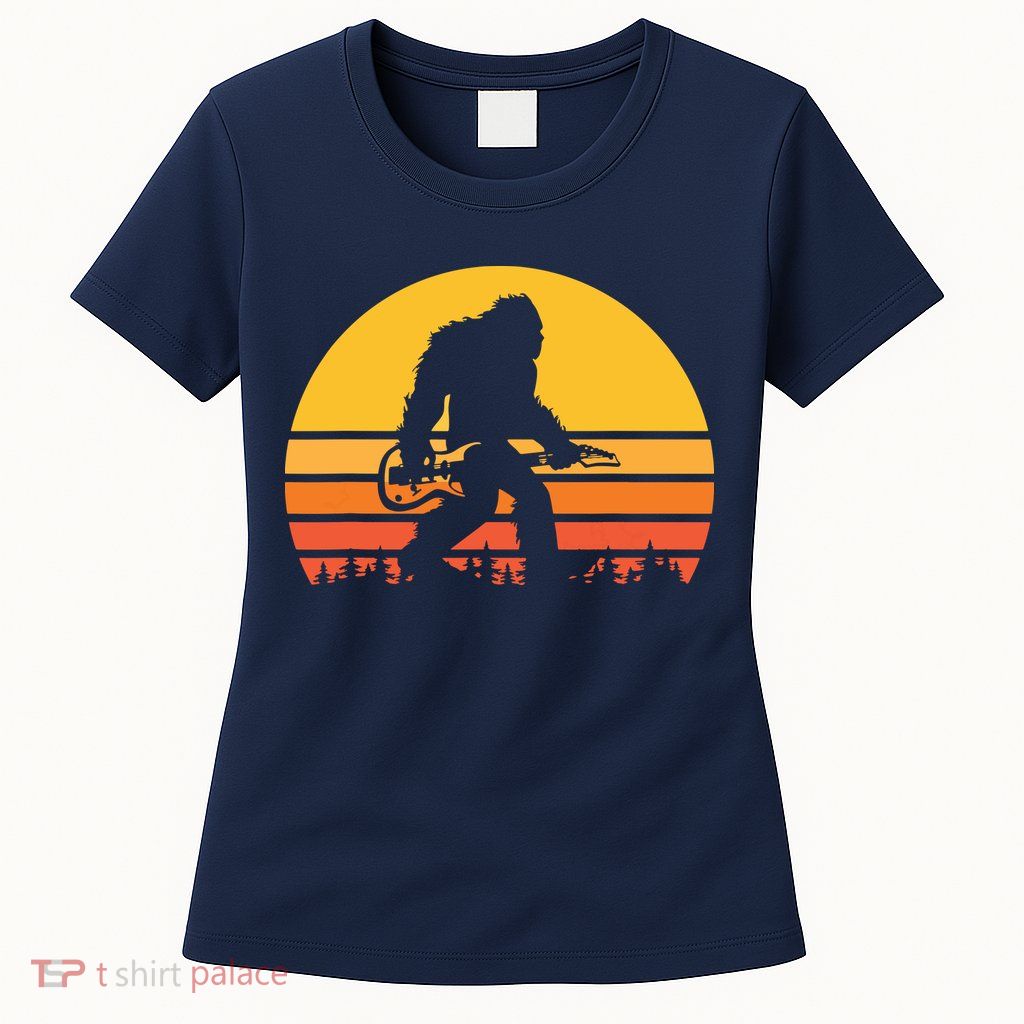 Retro Bigfoot Guitar Vintage Sasquatch Rocker Tee Womens T-Shirt