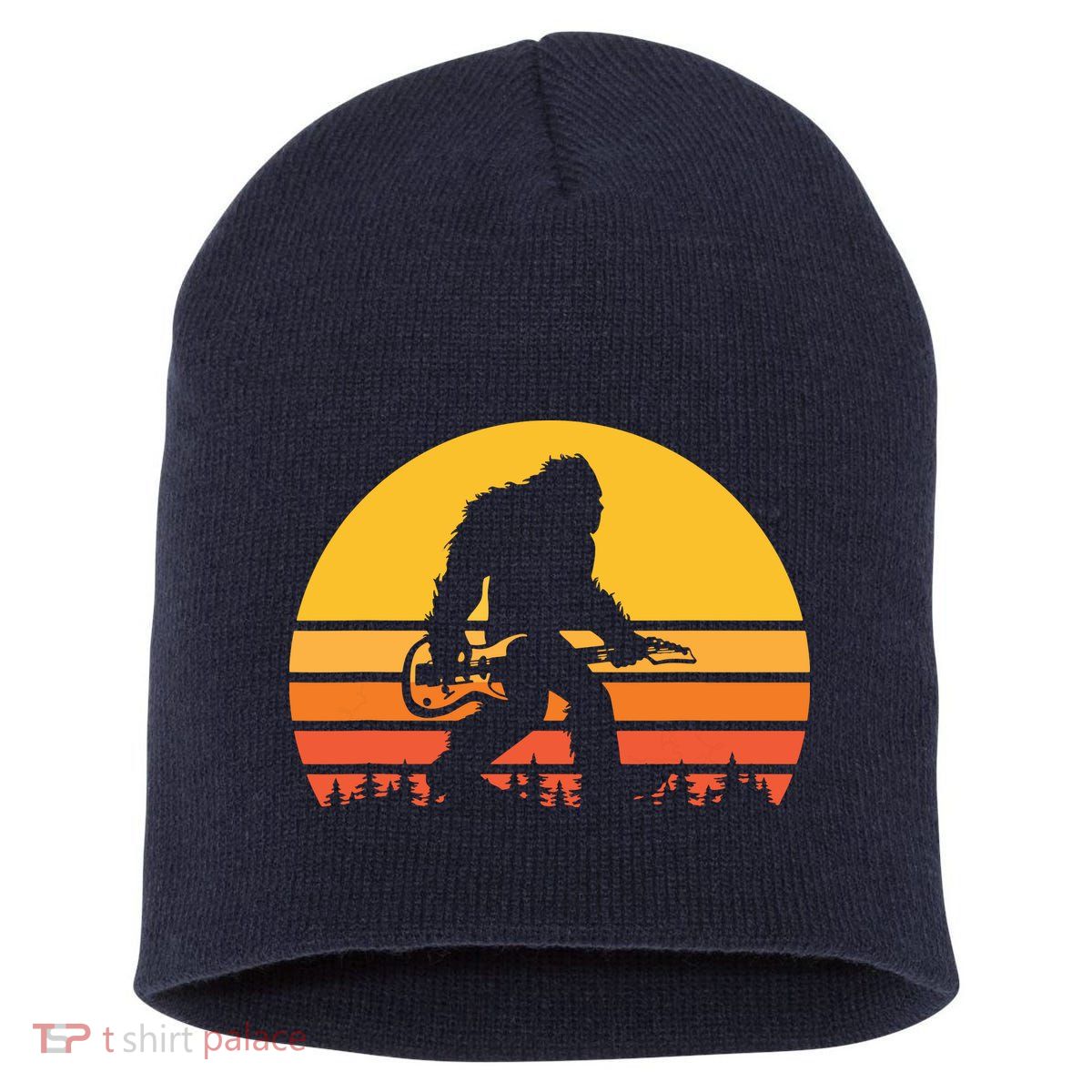 Retro Bigfoot Guitar Vintage Sasquatch Rocker Tee Short Acrylic Beanie