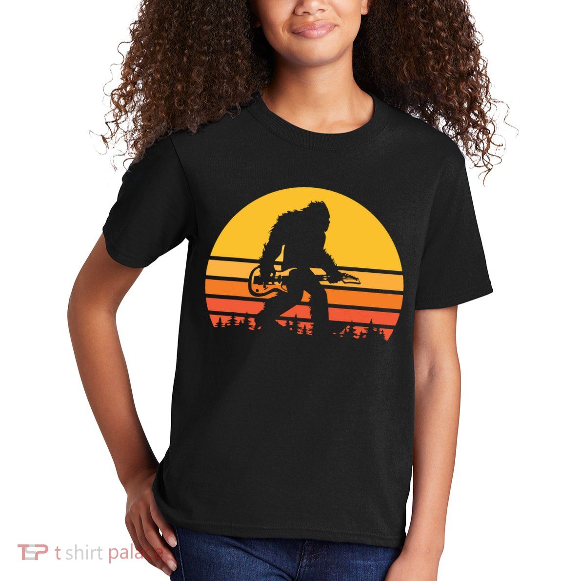 Retro Bigfoot Guitar Vintage Sasquatch Rocker Tee Kids T-Shirt