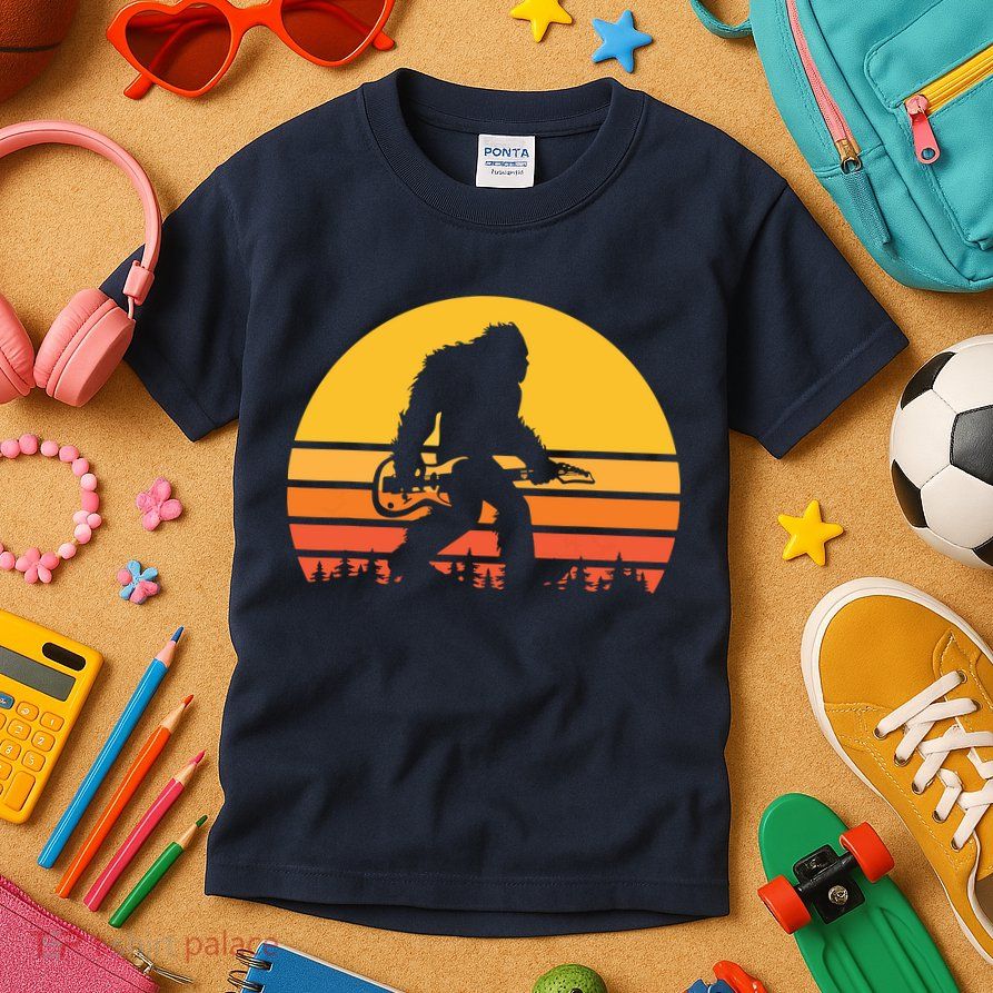 Retro Bigfoot Guitar Vintage Sasquatch Rocker Tee Kids T-Shirt
