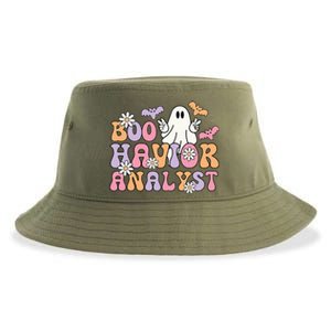 Retro Boo Havior Analyst ABA Therpist BCBA Halloween Ghost Sustainable Bucket Hat