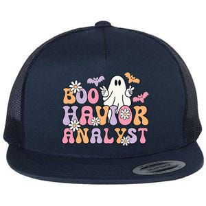 Retro Boo Havior Analyst ABA Therpist BCBA Halloween Ghost Flat Bill Trucker Hat