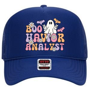 Retro Boo Havior Analyst ABA Therpist BCBA Halloween Ghost High Crown Mesh Back Trucker Hat