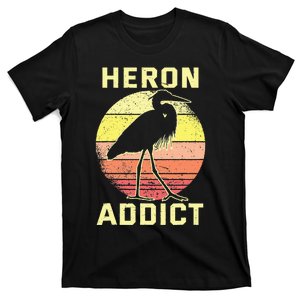 Retro Birding Heron Addict Blue Heron T-Shirt