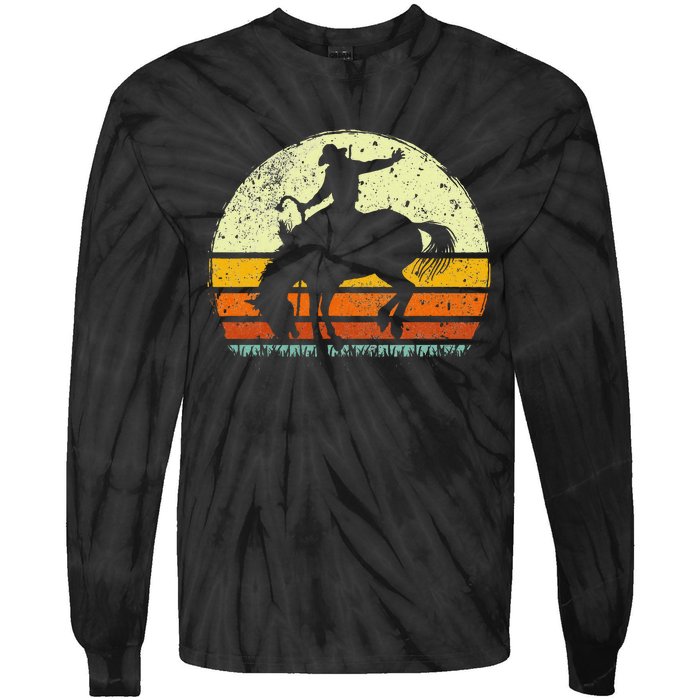 Rodeo Bucking Horse Retro Vintage Equestrian Tie-Dye Long Sleeve Shirt