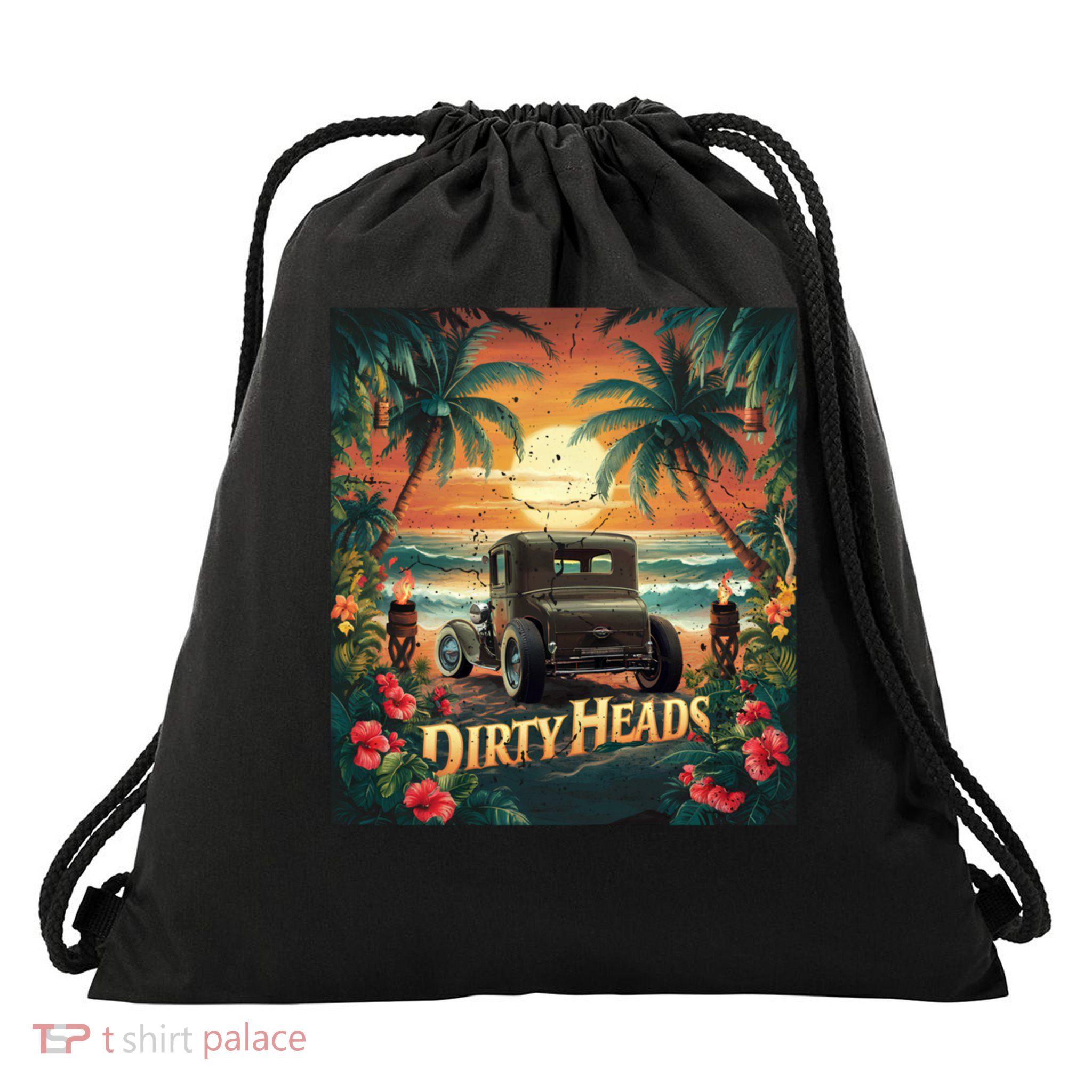 Retro Beach Humor Palms Beach Car Summer Vibes Gift Dirty Heads  Drawstring Bag