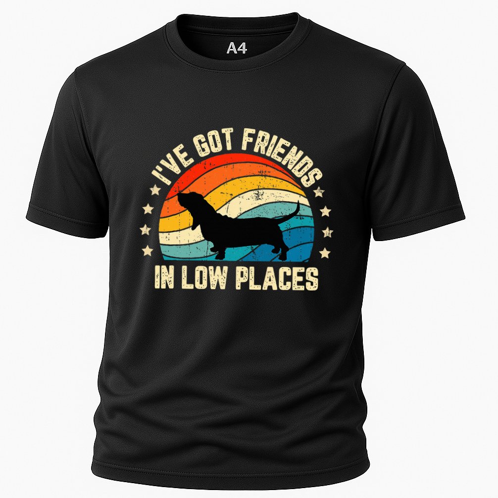 Retro Basset Hound IVe Got Friends In Low Places Cooling Performance Crew T-Shirt