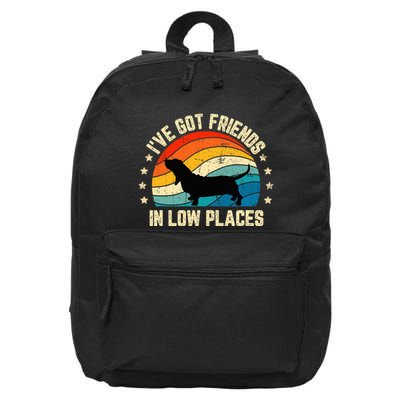 Retro Basset Hound IVe Got Friends In Low Places 16 in Basic Backpack