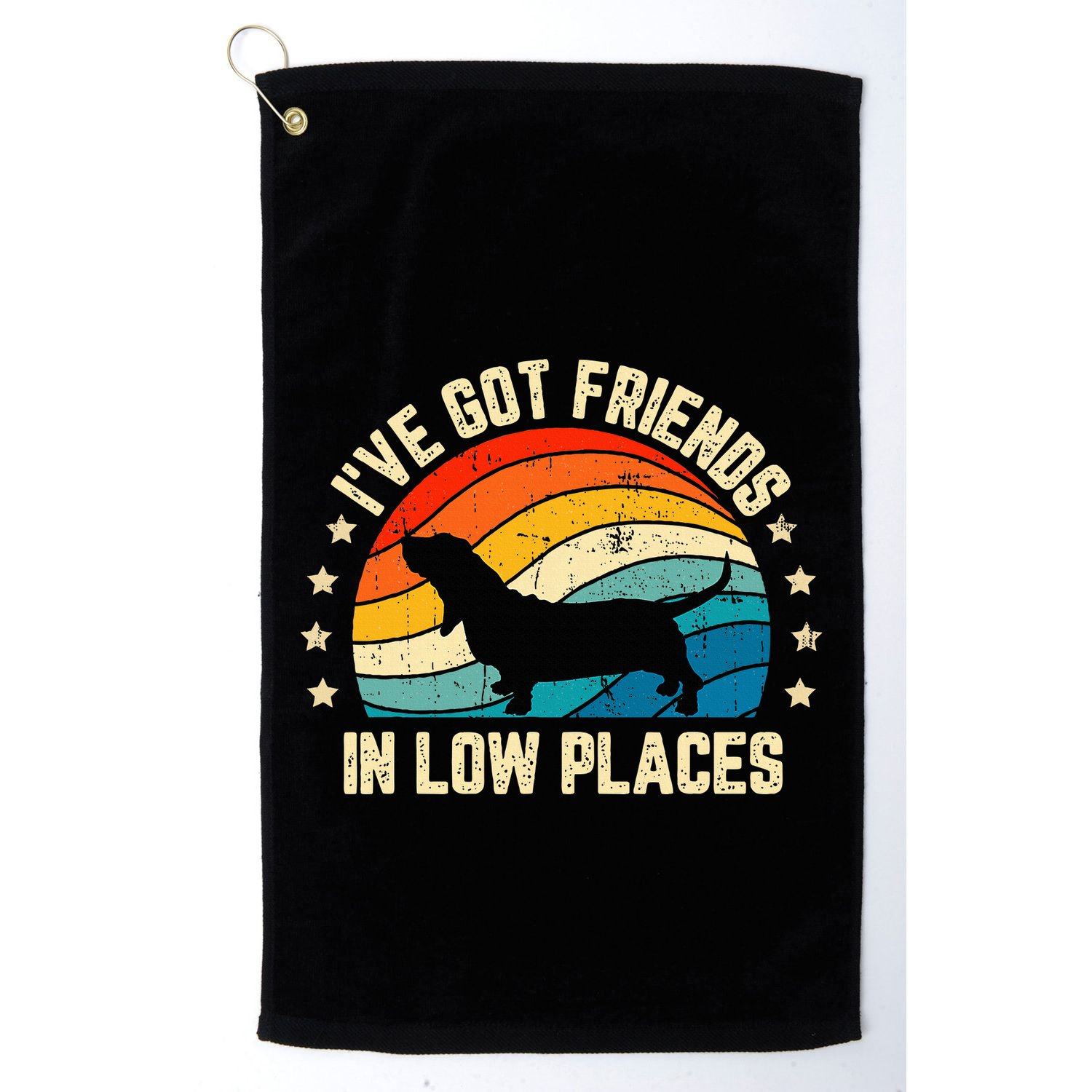 Retro Basset Hound IVe Got Friends In Low Places Golf Towel
