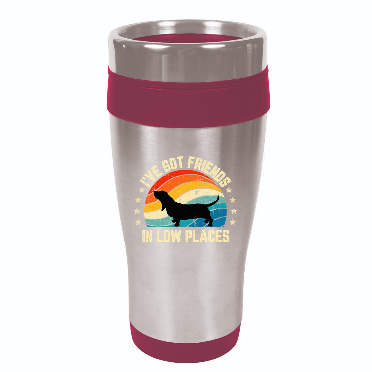 Retro Basset Hound IVe Got Friends In Low Places 16oz Travel Tumbler