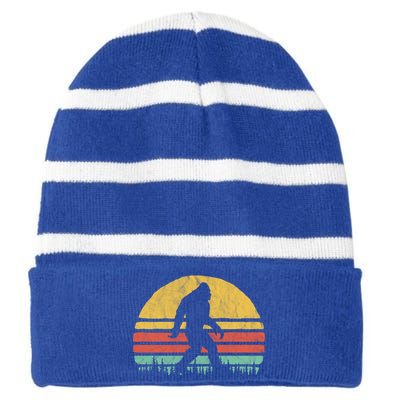 Retro Bigfoot Hipster Vintage Vibe Retro Seventies Graphic Funny Gift Striped Beanie with Solid Band