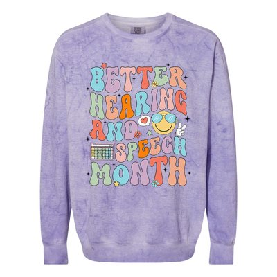 Retro Better Hearing And Speech Month Speech Pathologist Slp Colorblast Crewneck Sweatshirt