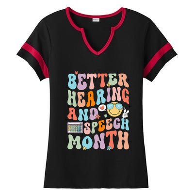 Retro Better Hearing And Speech Month Speech Pathologist Slp Ladies Halftime Notch Neck Tee