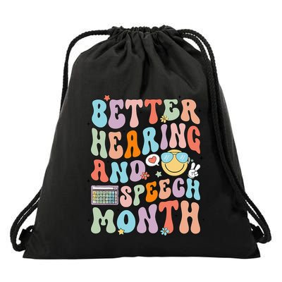 Retro Better Hearing And Speech Month Speech Pathologist Slp Drawstring Bag