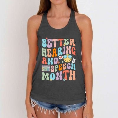 Retro Better Hearing And Speech Month Speech Pathologist Slp Women's Knotted Racerback Tank