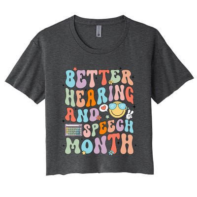 Retro Better Hearing And Speech Month Speech Pathologist Slp Women's Crop Top Tee