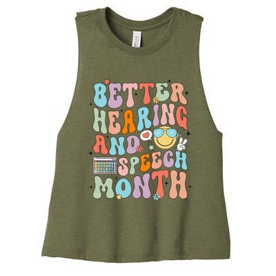 Retro Better Hearing And Speech Month Speech Pathologist Slp Women's Racerback Cropped Tank