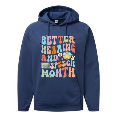 Retro Better Hearing And Speech Month Speech Pathologist Slp Performance Fleece Hoodie